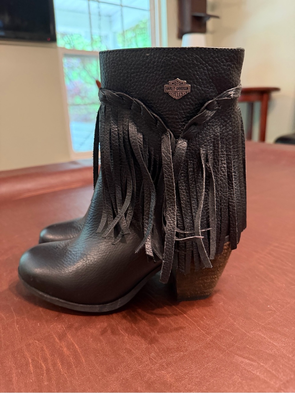 Harley-Davidson Black Leather Fringe Ankle Booties